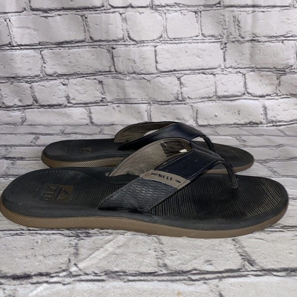 Reef Thongs Men’s Sandals sz 11 Black Brown Tan Preowned Flip Flop - Picture 1 of 6